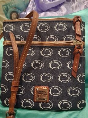 Penn State Dooney & Bourke Navy Signature Crossbody Bag with Brown Trim